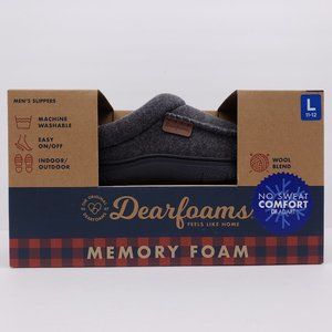 Dearfoams Mens Size L Gray Memory Foam Slippers